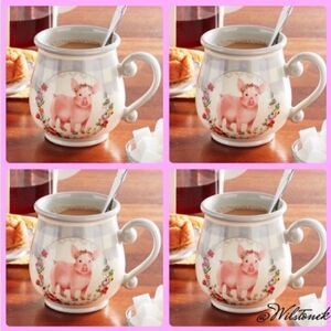 ❤️New - pioneer woman set of 4 gingham check Pig belly mugs